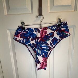 Tropical Print High-Waisted Bikini Bottom